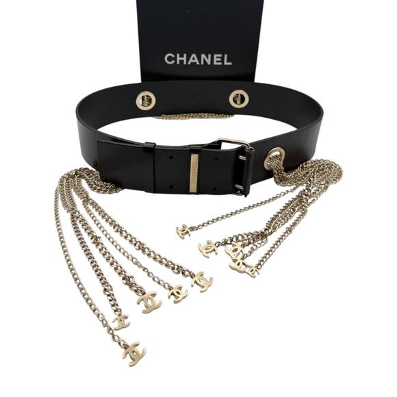 Chanel Spring 2008 Black Leather Gold Chain Accent Belt – Size 90/36 main image 7